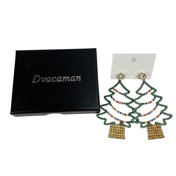 New Large Metal Rhinestone Christmas Tree Statement Earrings - Picture 6 of 6